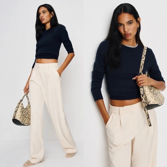 Reformation Sweaters - REFORMATION Lian Cashmere Navy Sweater S
